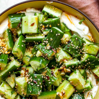 Cucumber Sesame Salad with Garlic Chili Oil